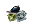 Peridot , Aquamarine, and Sapphire Ring in 18 Karat White Gold