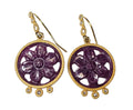 Coomi 20KT Yellow Gold Floral Carved Ruby with Slice Diamonds Earrings