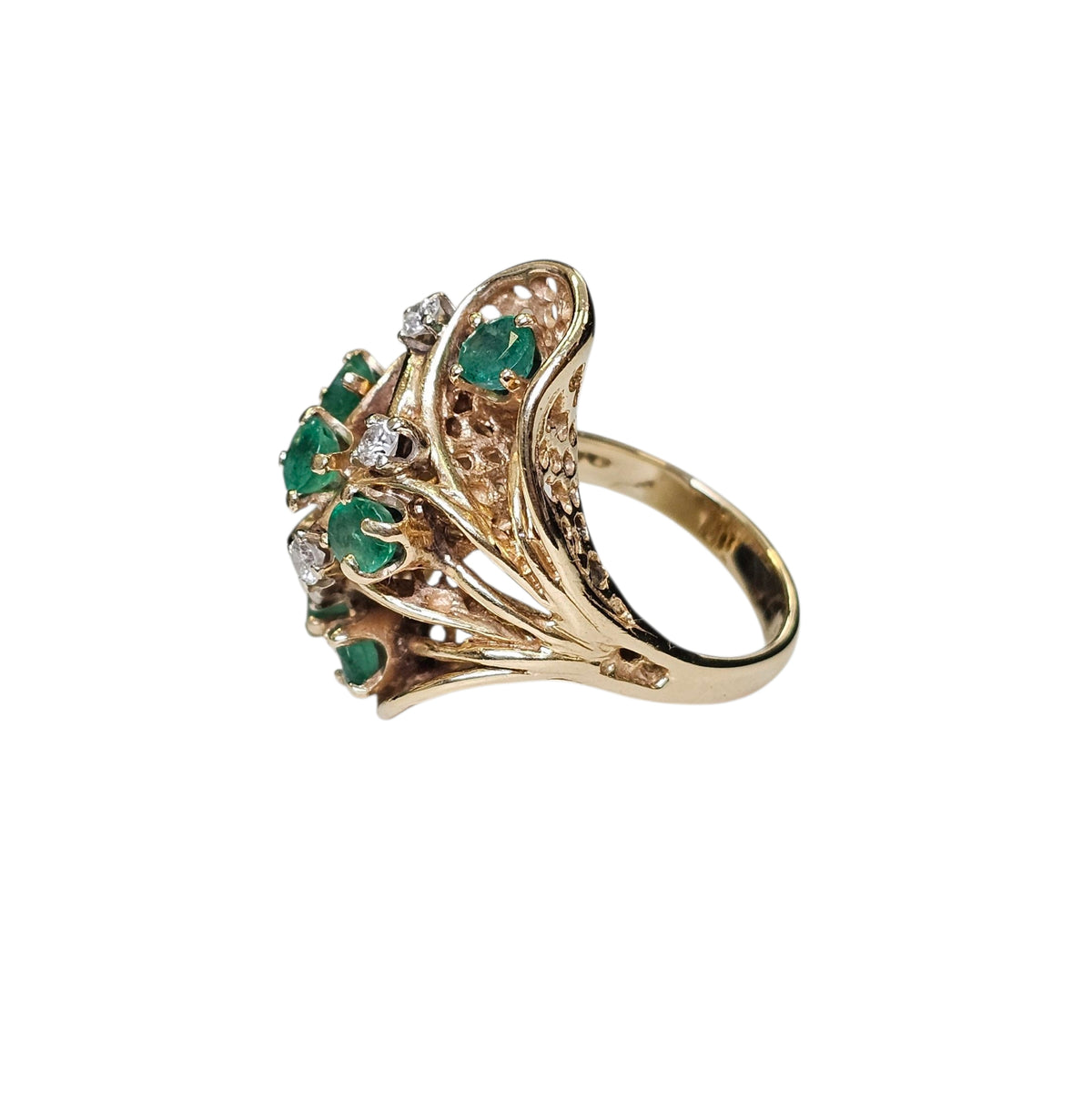 Emerald and Diamond Cocktail ring in 14 Karat Yellow Gold