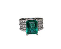 Zambia Emerald and Diamond  Ring in 14 Karat White Gold