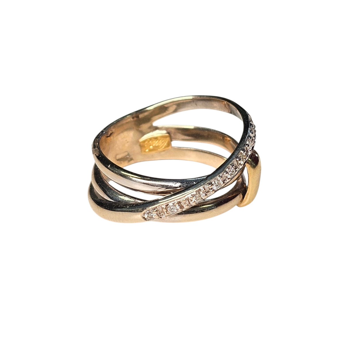 Crisscross Diamond Ring in 18 Karat Two Tone Gold