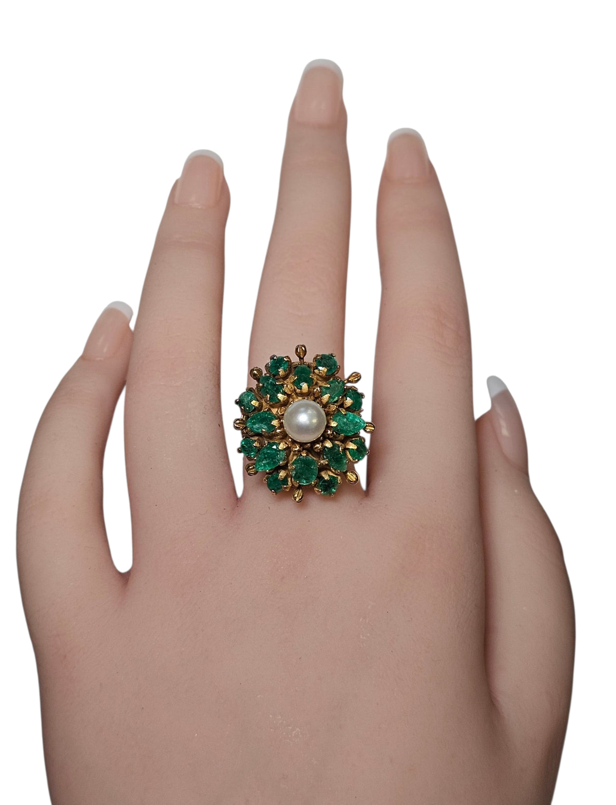 Emerald Pearl Ring in 14 Karat Yellow Gold