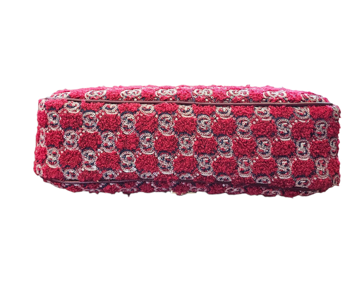 GUCCI RED TWEED GG MARMONT SMALL HANDBAG