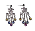 18K White Gold Diamond and Multi-Colored Sapphire Drop Earrings