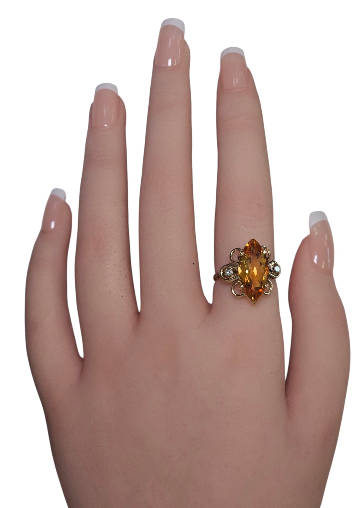 Marquise Citrine Diamond Ring in 18 Karat Yellow Gold
