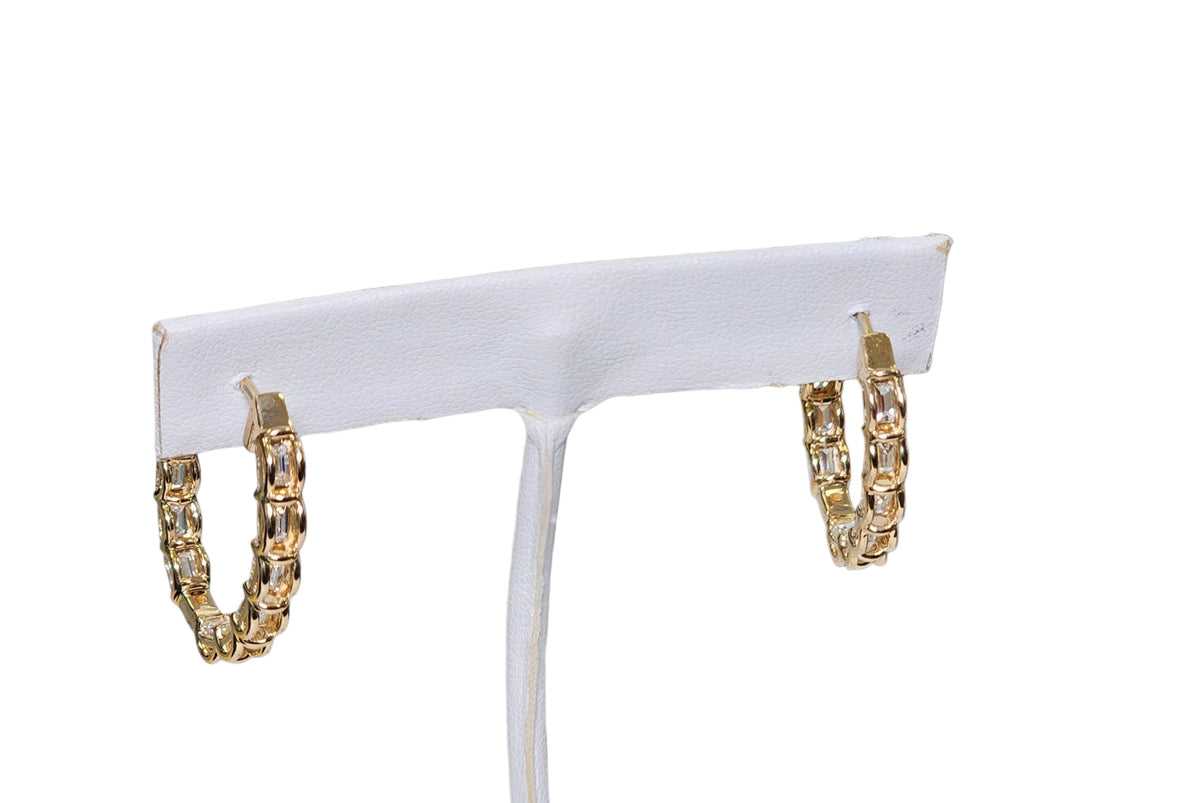 Emerald Cut Diamond Hoop Earrings in 18 Karat Yellow Gold