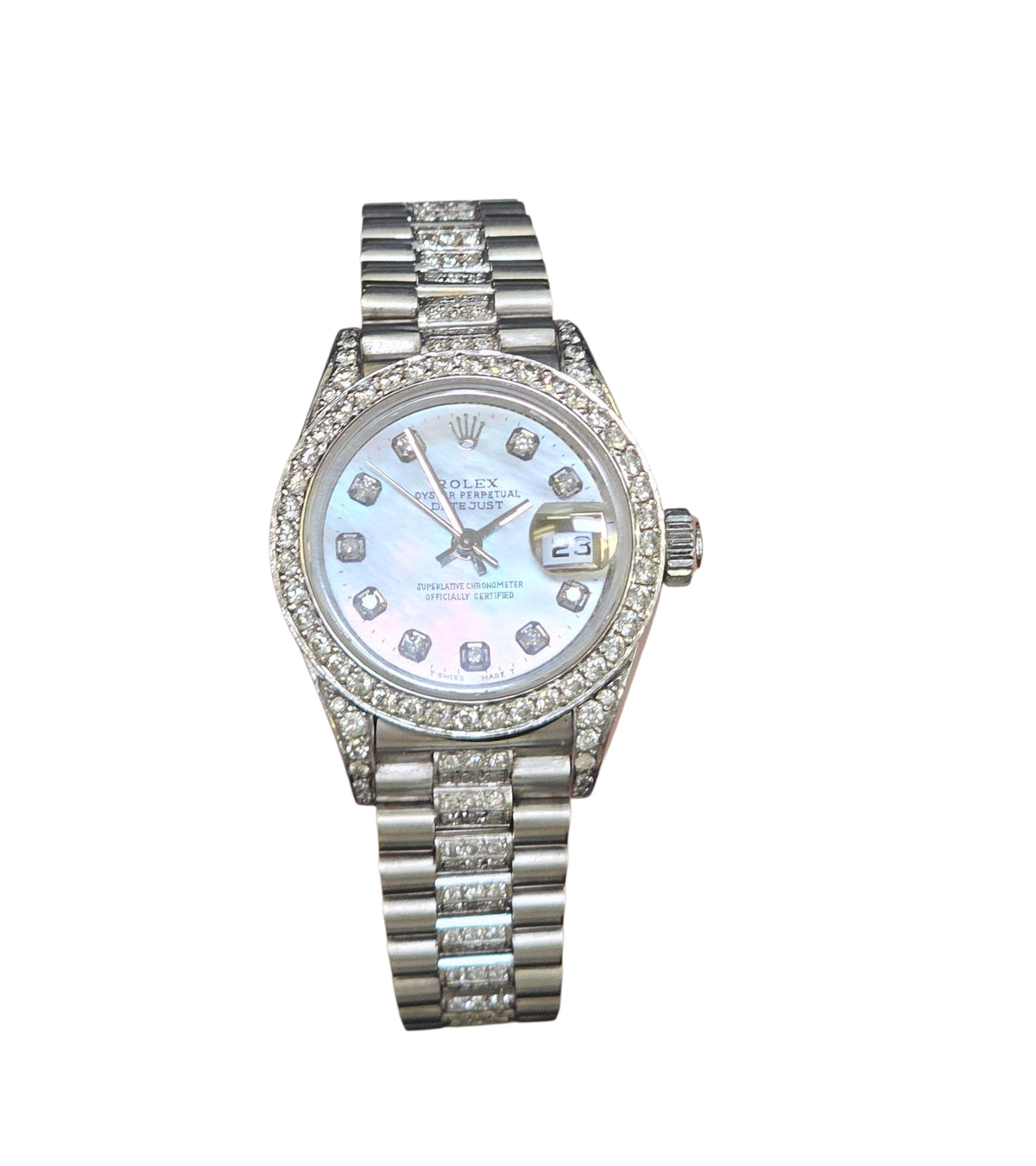 ROLEX LADIES OYSTER PERPETUAL DATEJUST  DIAMOND WATCH IN 18 KARAT WHITE GOLD
