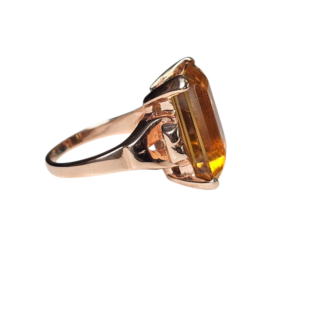 Radiant Citrine Ring in 14 Karat Rose Gold