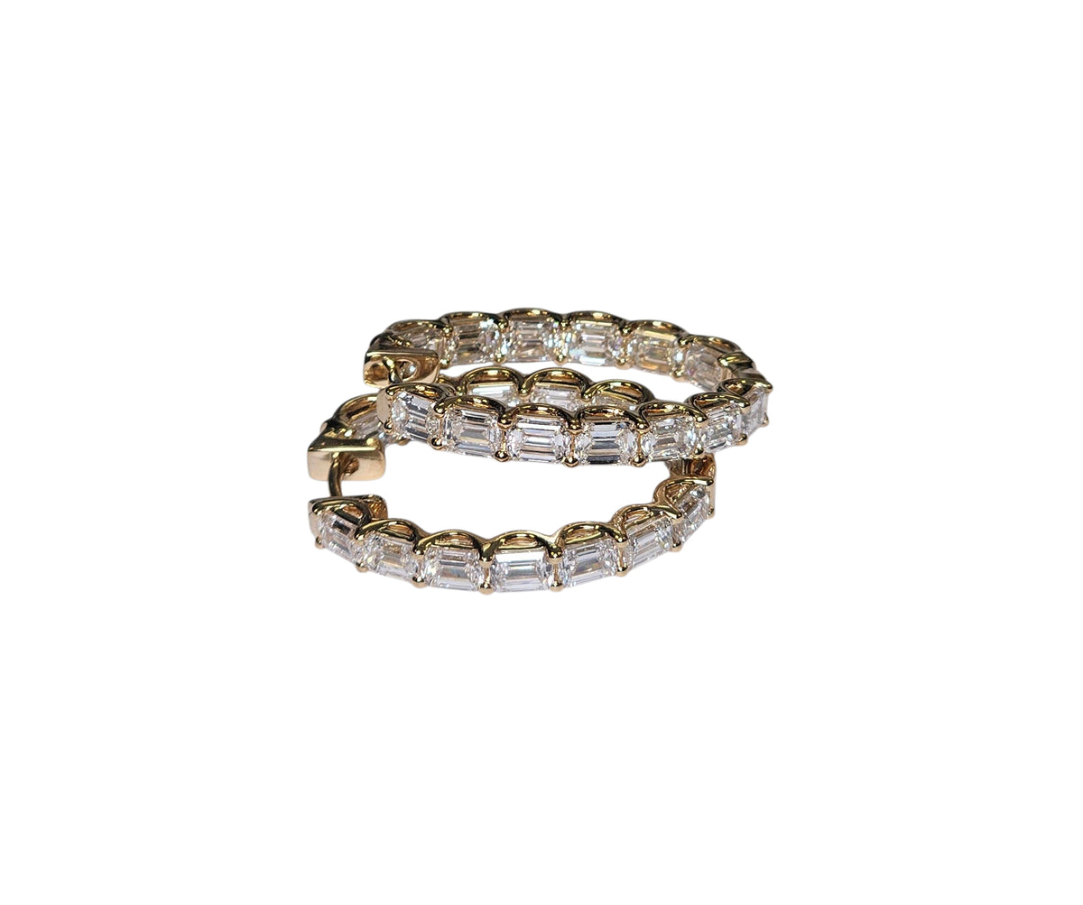 Emerald Cut Diamond Hoop Earrings in 18 Karat Yellow Gold