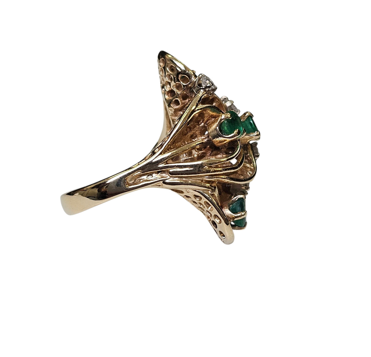 Emerald and Diamond Cocktail ring in 14 Karat Yellow Gold