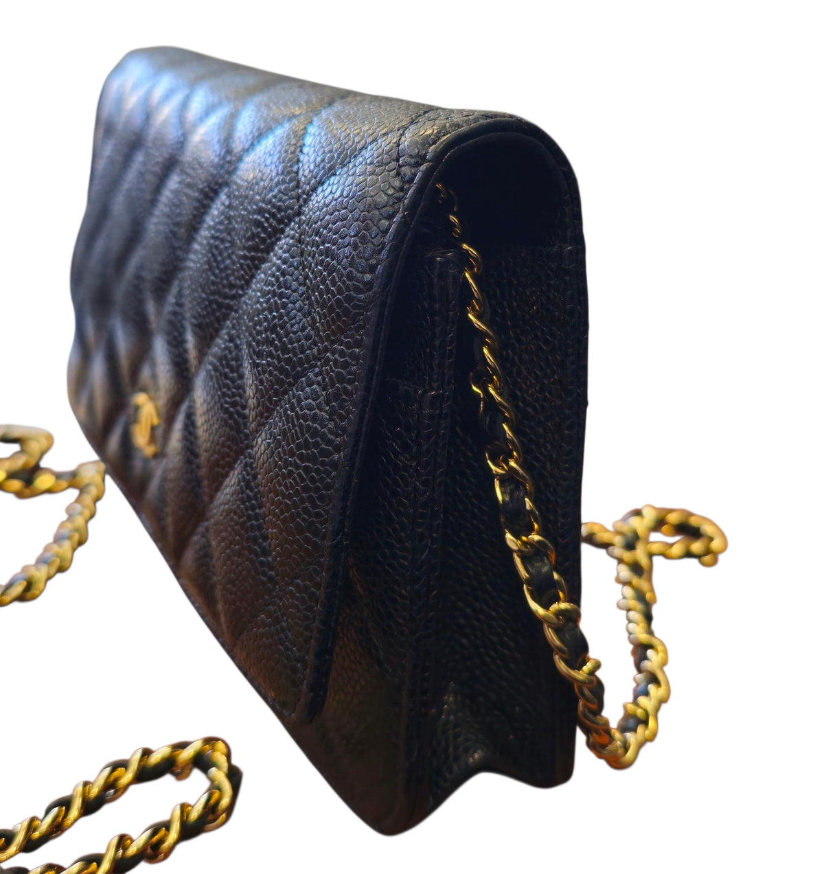 Chanel Black Caviar Quilted Wallet on Chain Handbag