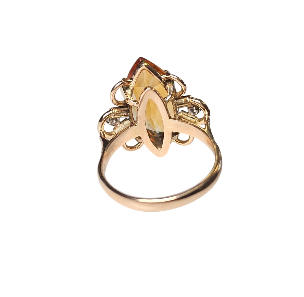 Marquise Citrine Diamond Ring in 18 Karat Yellow Gold