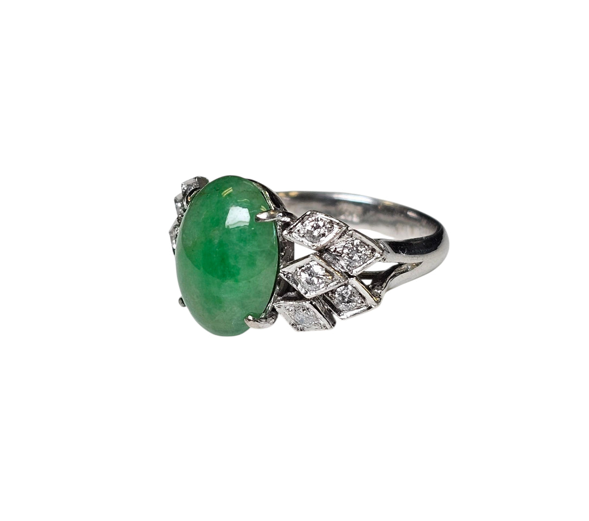 Diamond Jade Ring in 18 Karat White Gold