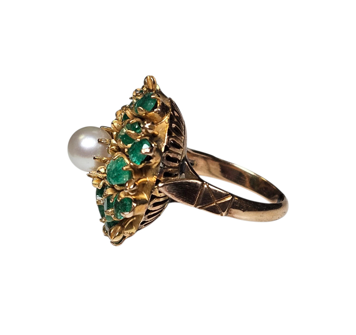 Emerald Pearl Ring in 14 Karat Yellow Gold