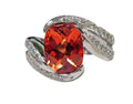 Mandarin Oval Cut Garnet and Diamond Bypass Half-Bezel Ring made in 14-Karat White Gold