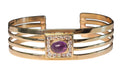 Bangle Cuff Bracelet with bezel set Amethyst and diamonds made in 14-Karat Yellow Gold