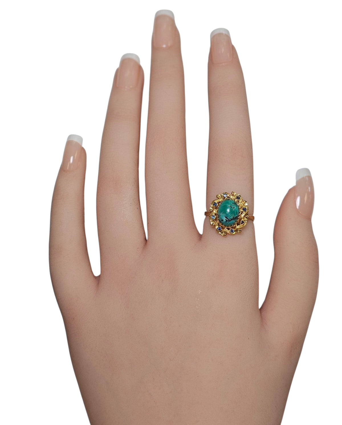 Turquoise and Sapphire Ring in 18 Karat Yellow Gold