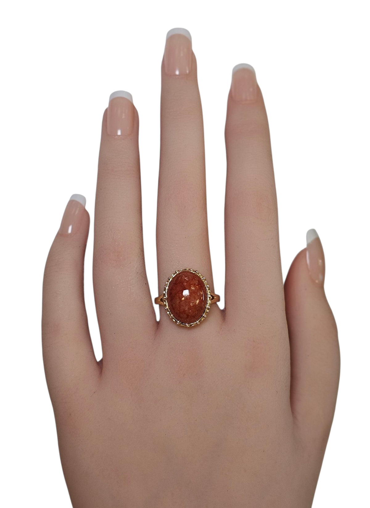 Brown Jade Ring in 14 Karat Yellow Ring