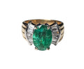 Emerald and Baguette Cut Diamond Ring in 14 Karat Yellow Gold