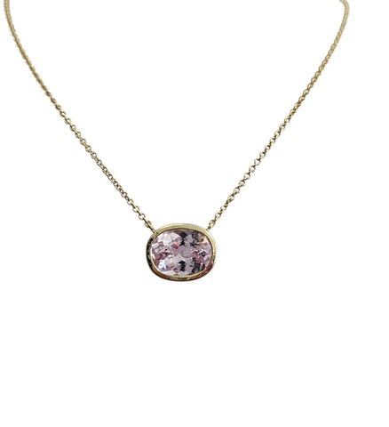 Pastel Pink Kunzite Bezel set Pendant in 14Kt Yellow Gold