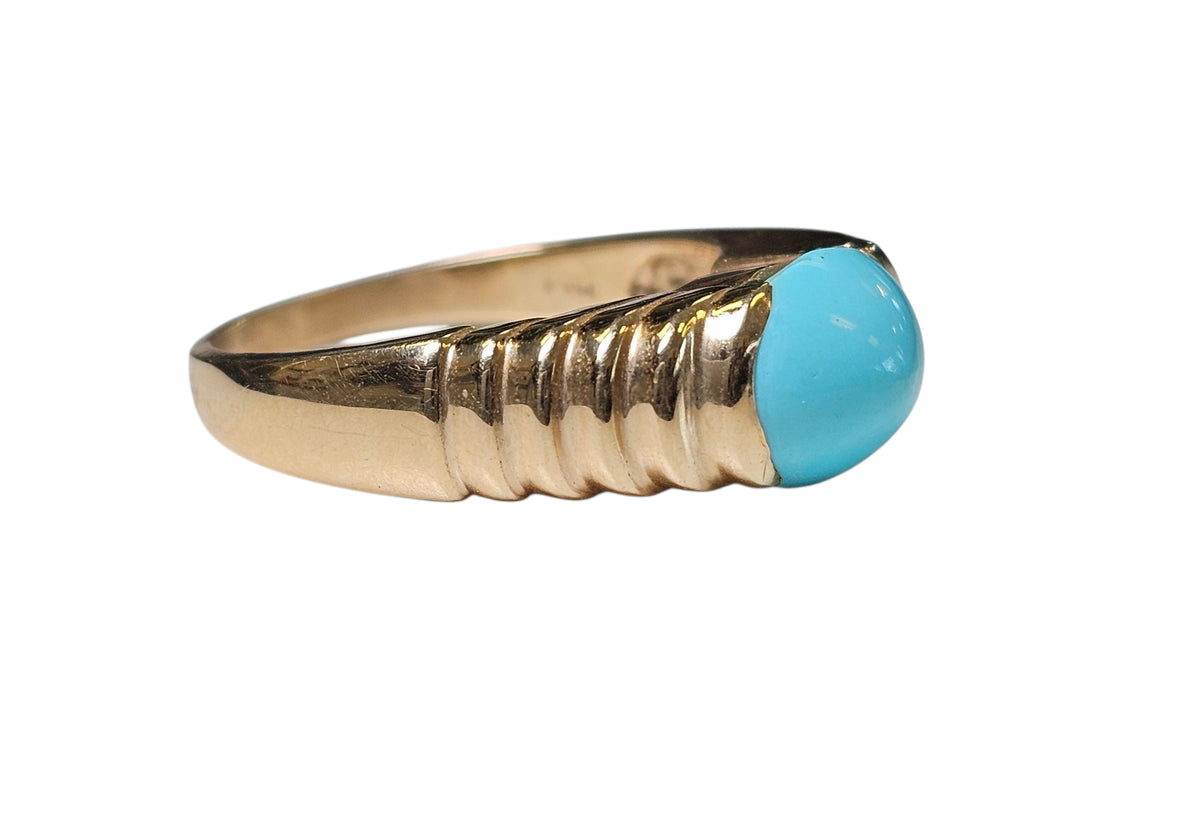 Sleeping Beauty Persian Turquoise Ring in 14 Karat Yellow Gold