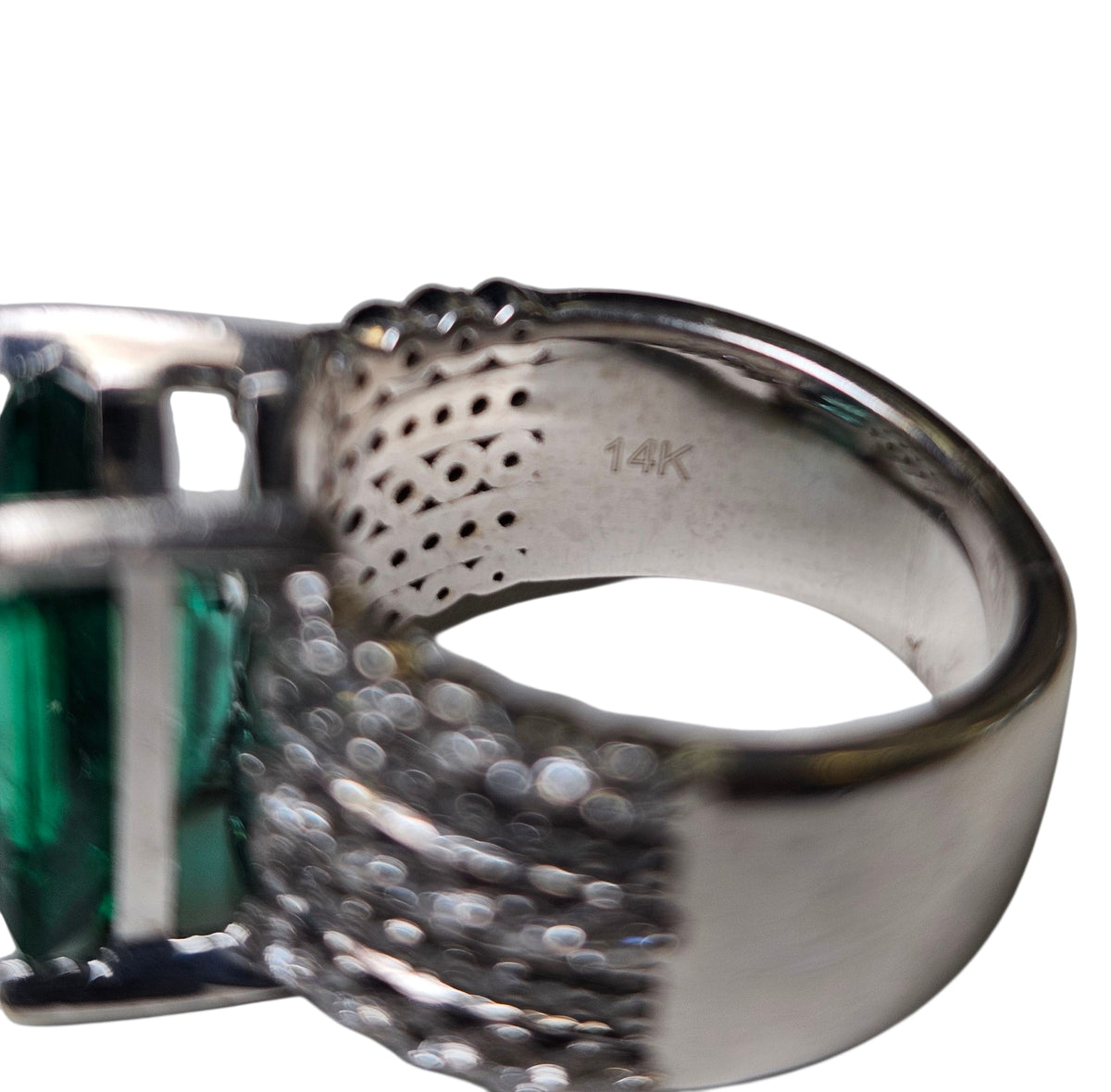 Zambia Emerald and Diamond  Ring in 14 Karat White Gold