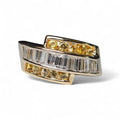 Curved Three-Row Baguette Diamonds and Yellow Sapphire Ring in 14 Karat Yellow Gold