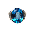 Large Blue Topaz Diamond Ring in 14 Karat Yellow Gold