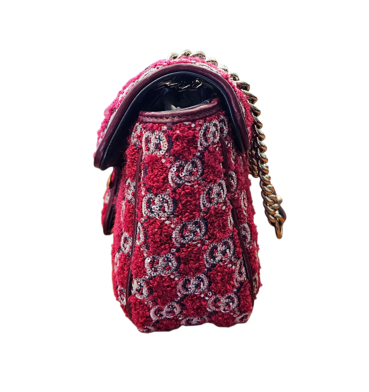 GUCCI RED TWEED GG MARMONT SMALL HANDBAG