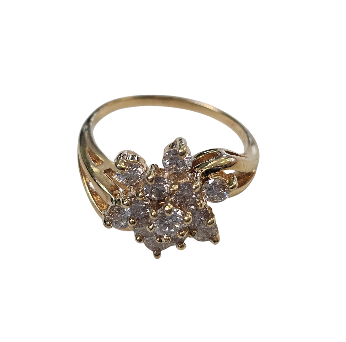 Exquisite Gold and Diamond Cluster Star Ring 14 Karat Yellow Gold