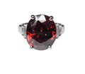 Oval-shaped Red Zircon Baguette Diamonds Ring in 18Karat White Gold