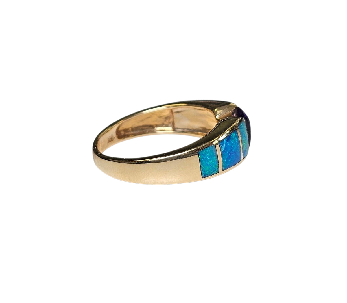 Amethyst Blue Opal Ring in 14 Karat Yellow Gold