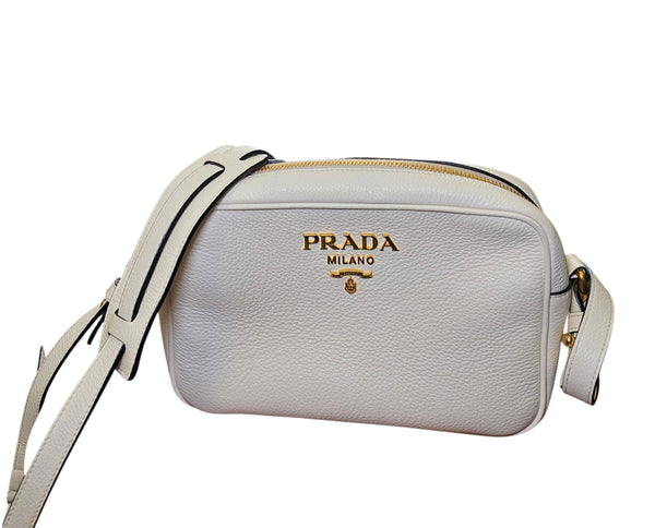 WHITE LEATHER PRADA SHOULDER CAMERA HANDBAG – CDM Jewelry