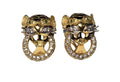 Emerald and Diamonds Tiger Head Earrings in 18K Yellow Gold