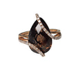 Pear Shaped Smokey Quartz with Diamonds in 14 Karat yellow Gold Ring
