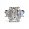 Three Stone Ring, Emerald Cut Center and Trapezoid Cut Diamond in Platinum (Lab Grown)