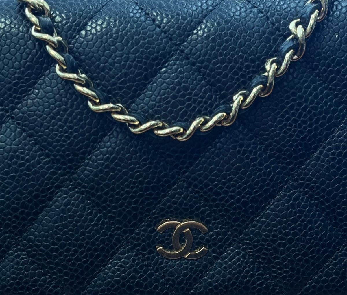Chanel Black Caviar Quilted Wallet on Chain Handbag