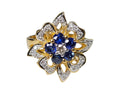 Blue Sapphire Diamond Flower Ring in 20Karat Yellow Gold