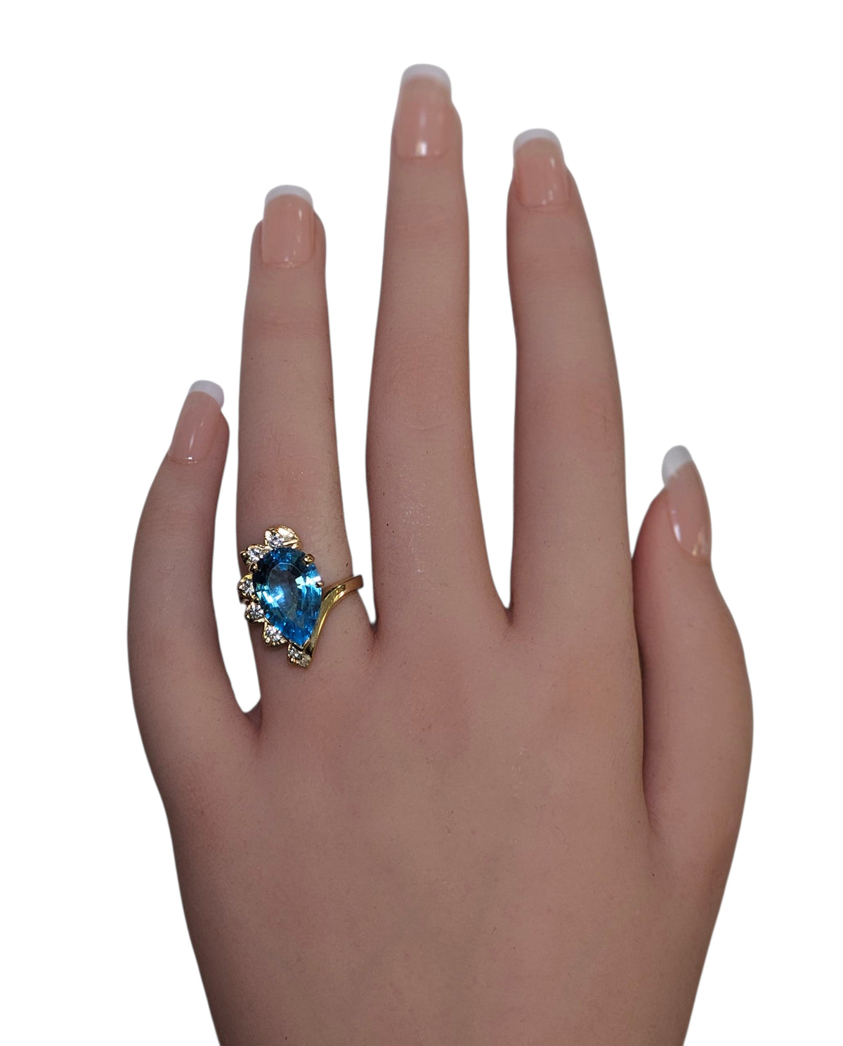 Oval Diamond Blue Topaz Ring in 14 Karat Yellow Gold