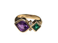 Diamond Amethyst Emerlad Ring in 14kt Yellow Gold