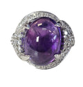 Cabuchon Amethyst and Diamond Ring In 18 Karat White Gold