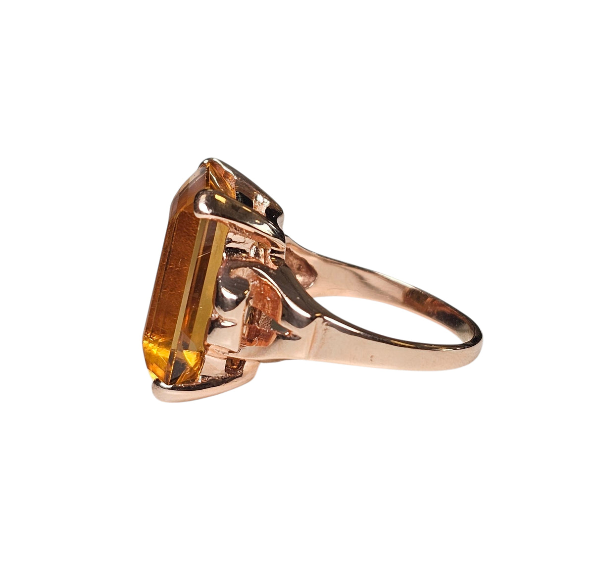 Radiant Citrine Ring in 14 Karat Rose Gold