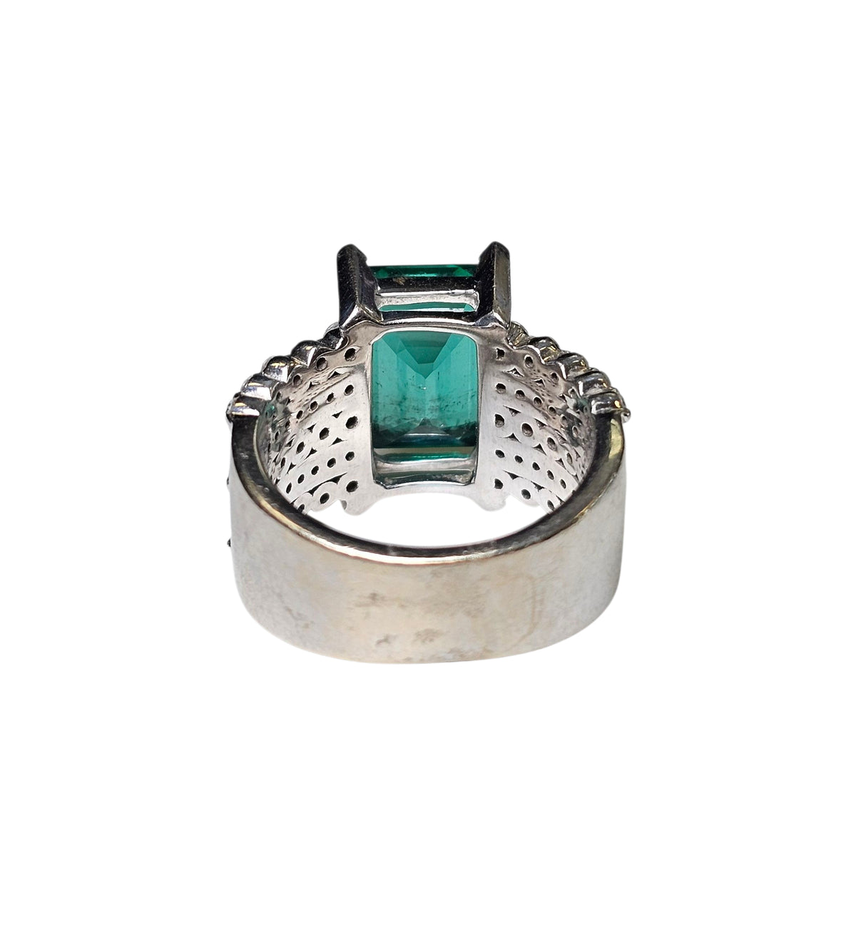 Zambia Emerald and Diamond  Ring in 14 Karat White Gold