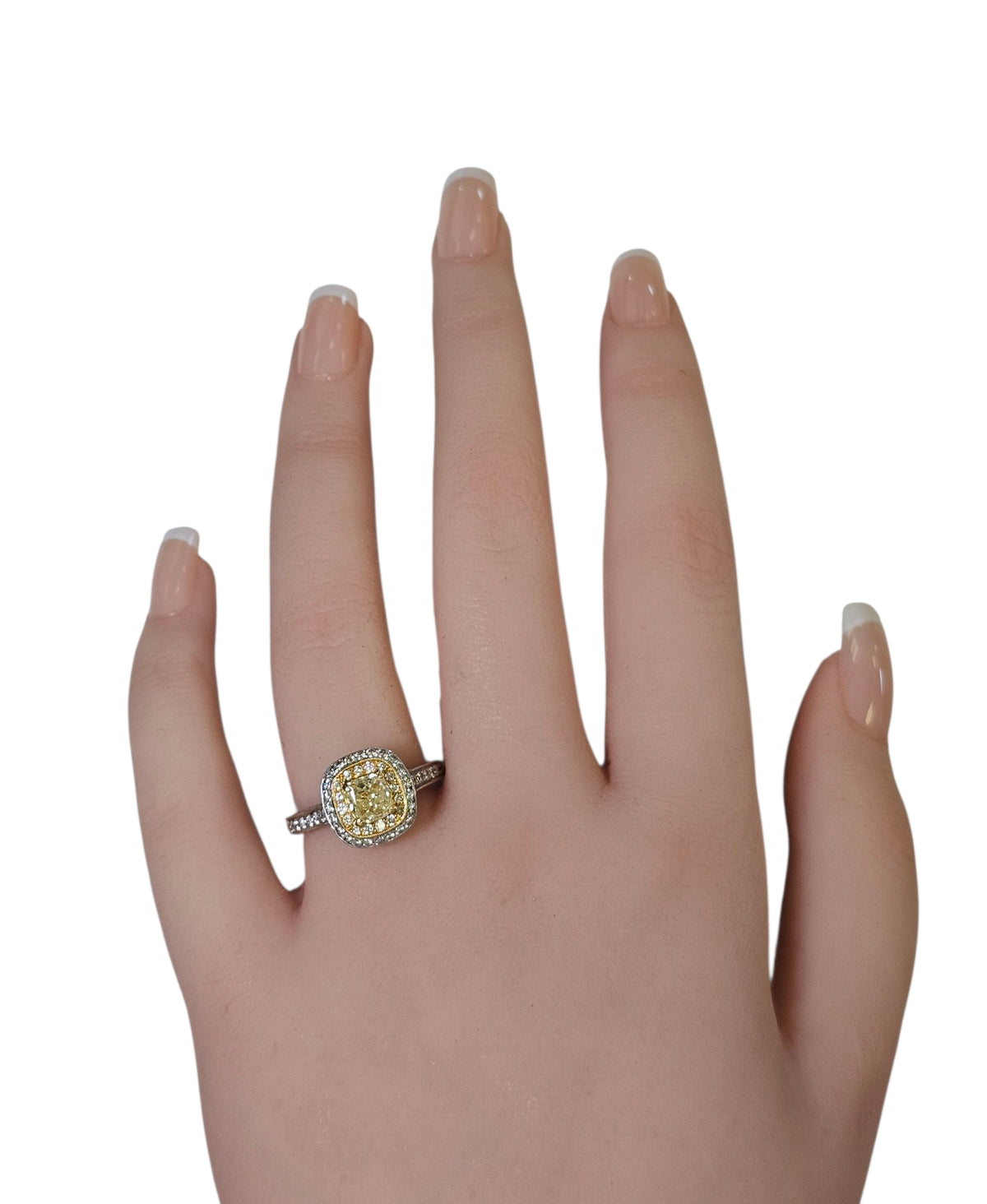 Fancy Yellow Cushion Diamond Ring in 18kt yellow/white gold