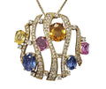 Multi-color Sapphire Gemstone & Diamond Pendant, 18Kt Yellow Gold (no chain)