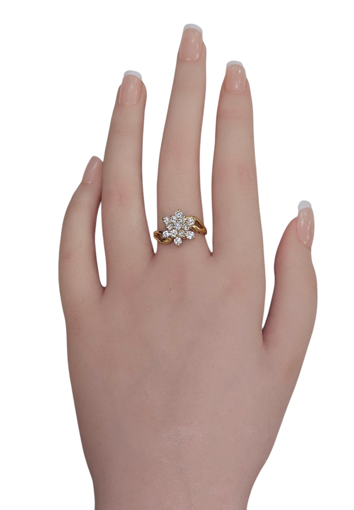 Exquisite Gold and Diamond Cluster Star Ring 14 Karat Yellow Gold