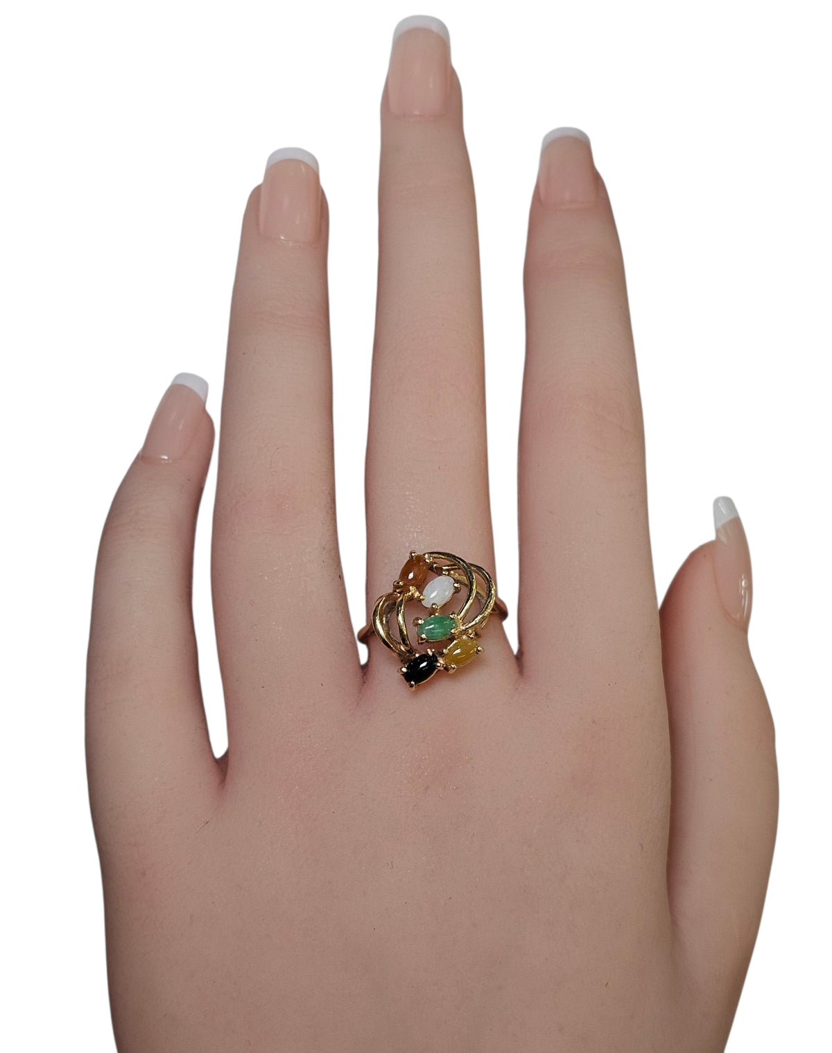 Multi Jade Stone Ring in 14 Karat Yellow Gold