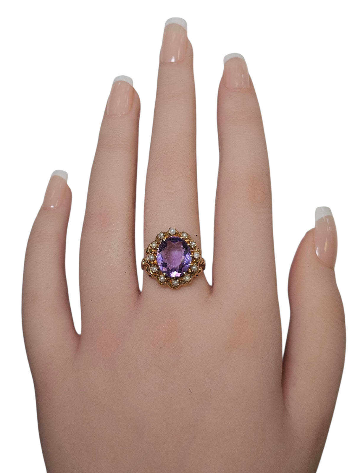 Amethyst Pearl Ring in 14 Karat Yellow Gold