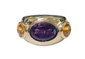 Oval Cut Amethyst and Round Cut Ring Yellow Sapphire in 14 Karat Yellow Gold