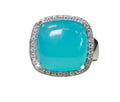Cushion Cabochon Cut Aqua Chalcedony Ring with Diamond Halo made in 18-Karat White Gold